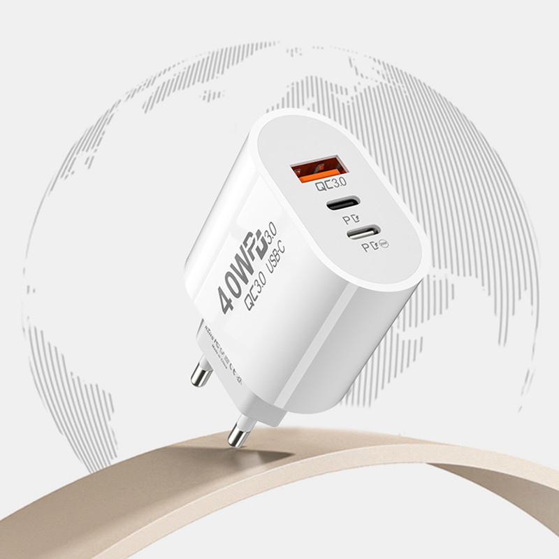 Double PD + USB fast charging standard 40W TYPEC port is suitable for Apple 20W fast charging European/US travel charging