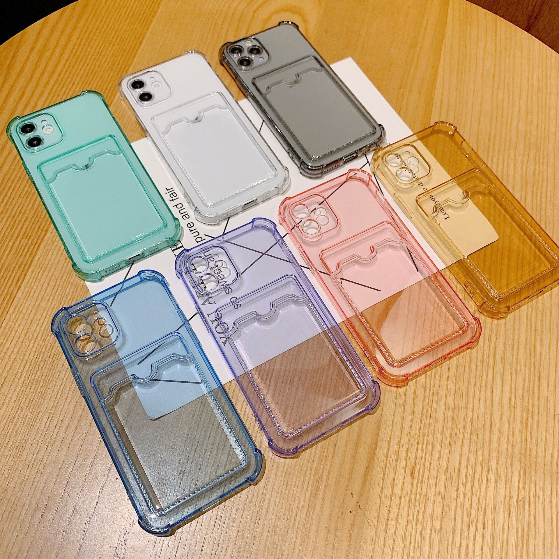 Applicable iPhone14Promax transparent card holder phone case Apple 15pro candy color card tpu protective cover