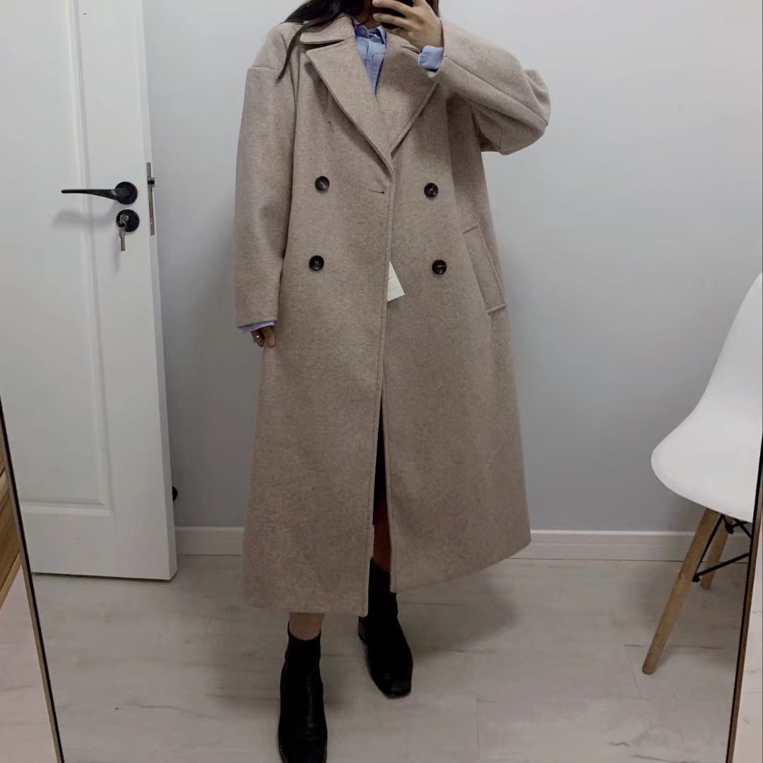 Women's multi-color autumn and winter New lapel double-breasted long thickened woolen overcoat coat 3046293_voghion.com