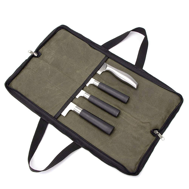 Tableware Wet Wax Canvas Portable Outdoor Knife Storage Picnic Camping Chef Knife Tool Kit Wholesale
