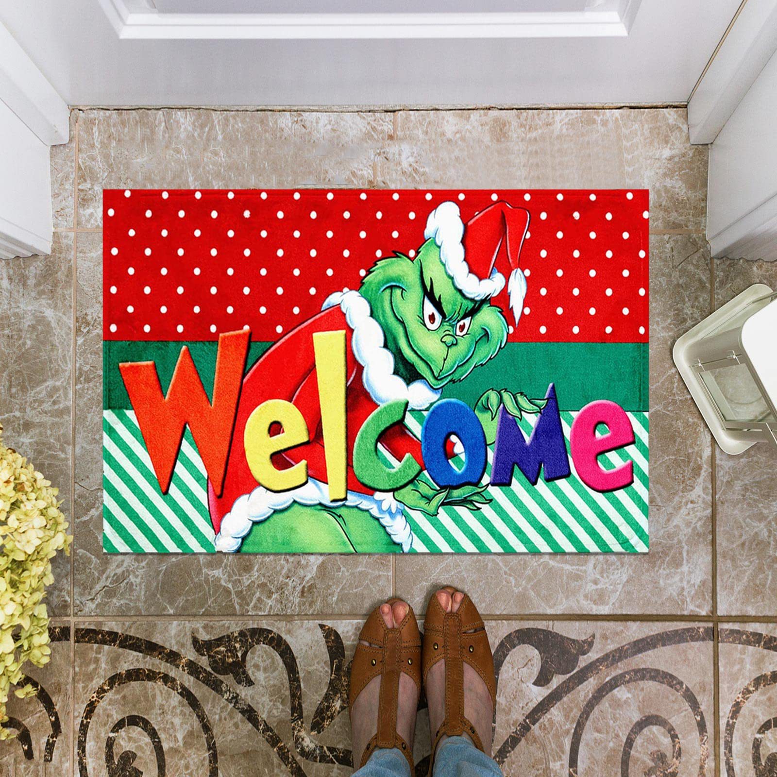 Spot Grinch Floor Mat Cross Border Christmas Carpet Holiday Entry Door Mat Green Clown Foot Mat