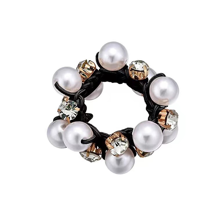 Cross-border Amazon Crystal Pearl hair band women's simple elegant hair rope South Korea Internet celebrity rubber band tie hair rope wholesale