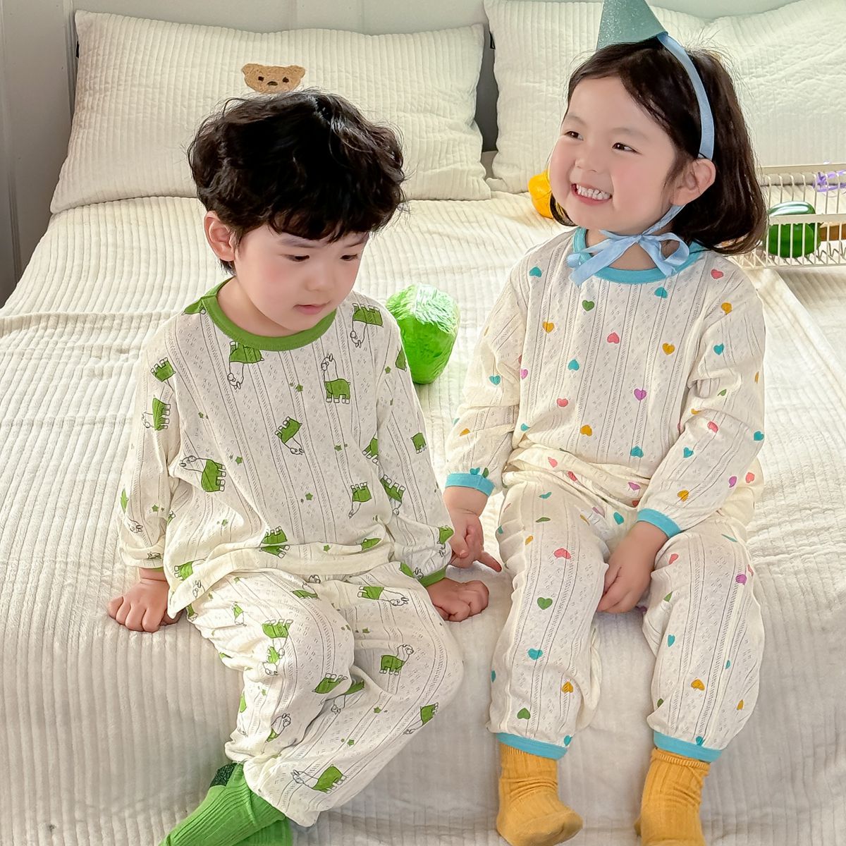 Class A pure cotton pajamas spring and autumn thin men's and women's breathing Korean-style home wear baby can wear outdoor air conditioning clothes suit 5