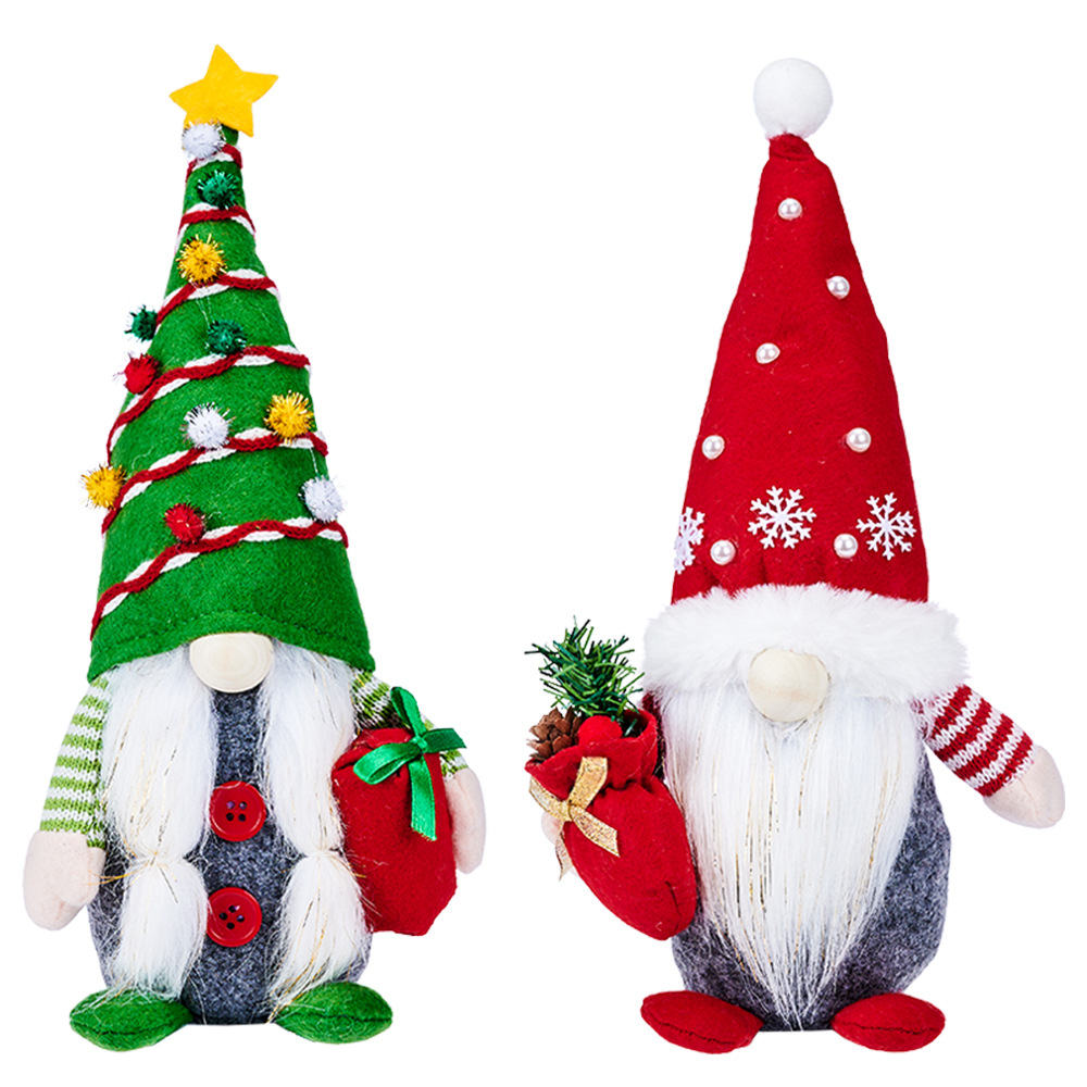 Christmas New Doll Decorative Supplies Red and Green Creative Standing Posture Faceless Doll Ornaments Tree-Shaped Gnome Small Doll