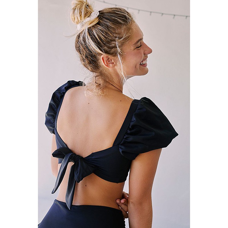 Amazon Swimwear Women's 2022 New Bikini Short Sleeve Swimwear Women's Puff Sleeve European and American Swimwear