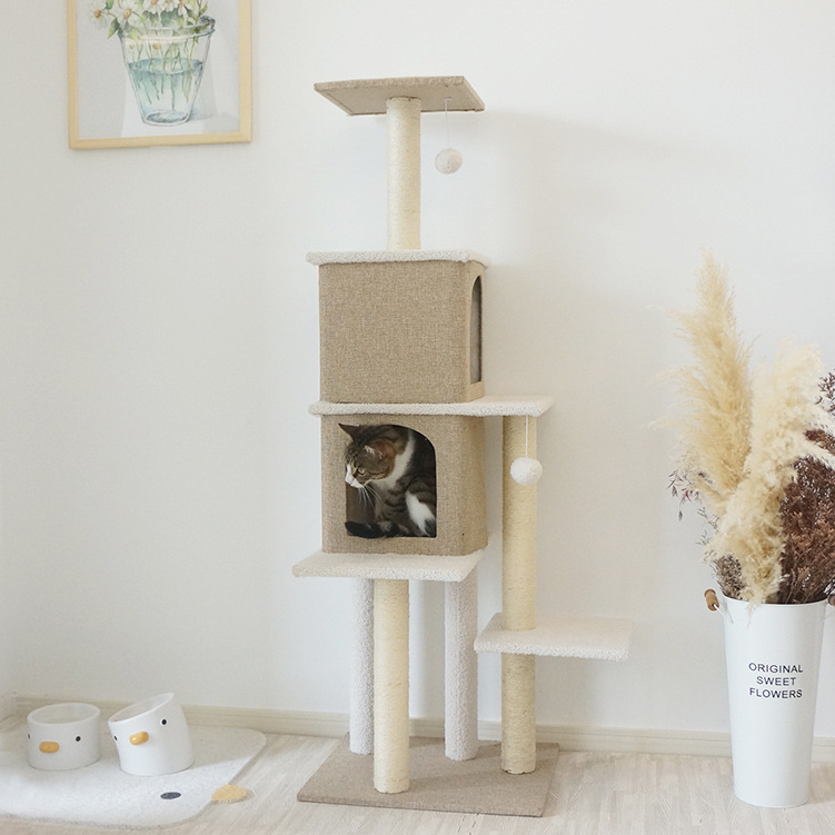 Four Seasons universal cotton and linen Japanese cat climbing frame wholesale cat nest catnip toy sisal cat scratching post integrated cat tree