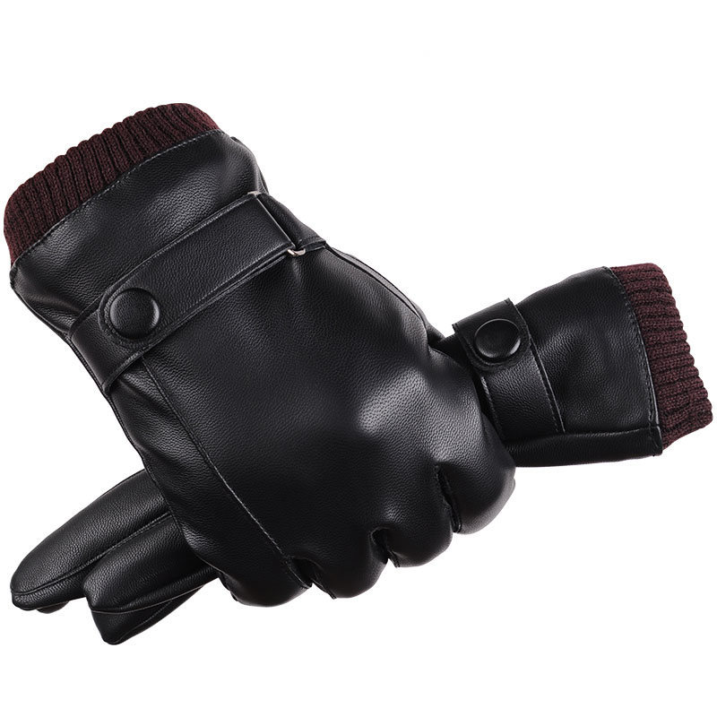 New autumn and winter PU touch screen gloves men's warm cycling outdoor sports Korean casual thickened cotton gloves