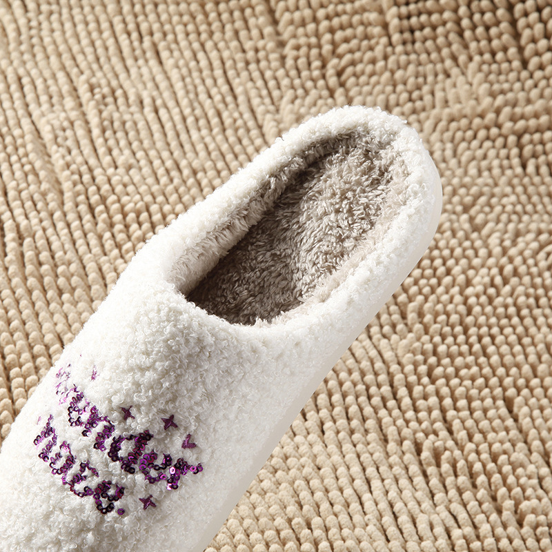New home lavender warm winter cotton slippers couple men and women thick bottom soft sole shoes thickened non-slip cute card