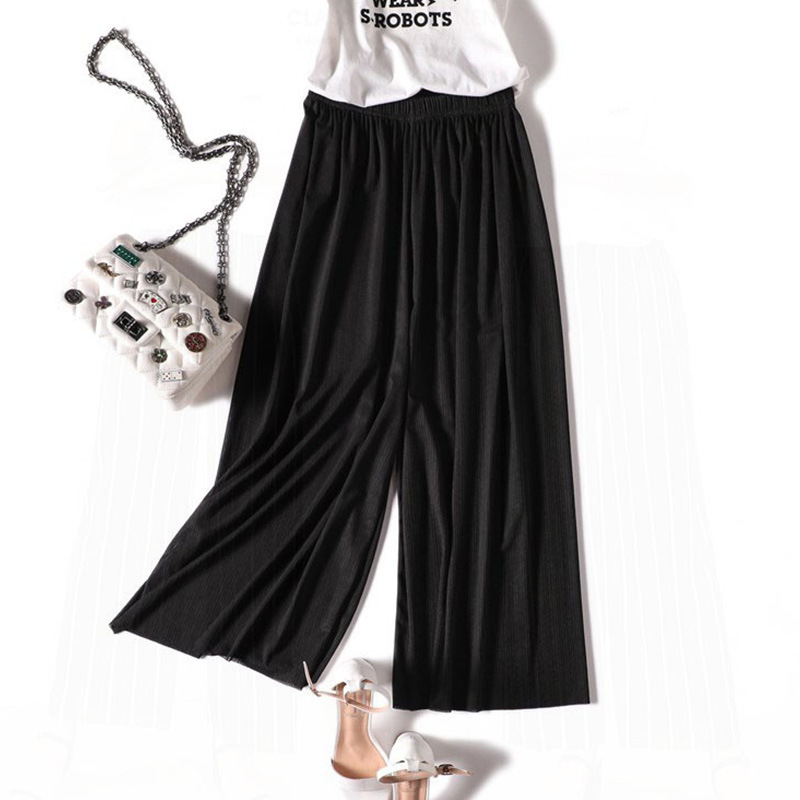 Summer Middle-aged Casual Pants Women's High Waist Large Size Loose Nine-point Beauty Wide Leg Pants Women's Thin Stall Wholesale