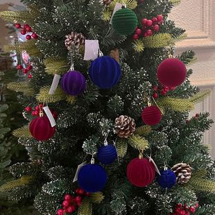 Cross-border hot sale Christmas decorative ball plastic painted flocking ball Christmas tree hanging ball hanging decoration scene layout supplies