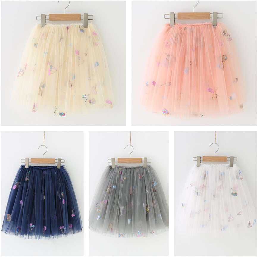 New Children's Skirt Colored Mushroom Skirt Embroidered Three-Dimensional Sequin Pop Skirt Children's Beautiful All-Match Princess Skirt