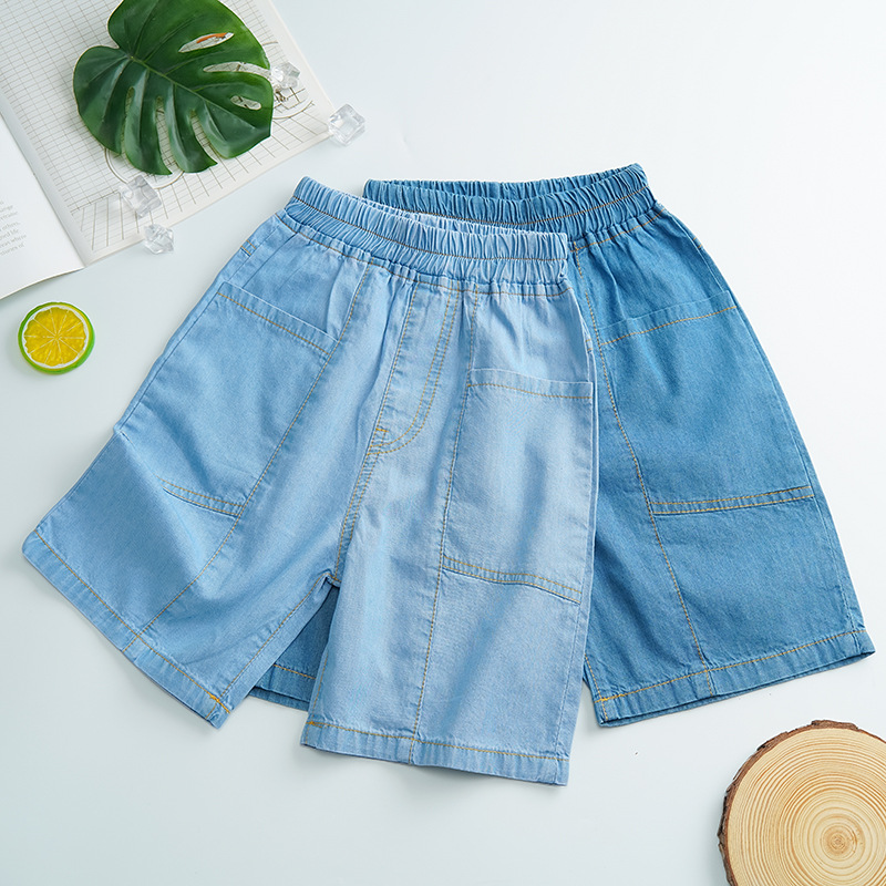 Children's Denim middle pants summer boys' thin pants Tencel cotton girls' Korean style shorts baby fifth pants children's pants