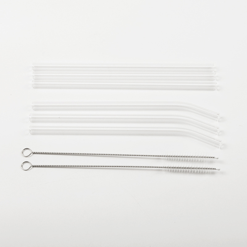 Straight mouth drink juice tableware glass straw transparent suit containing cleaning supplies oblique transparent glass straw