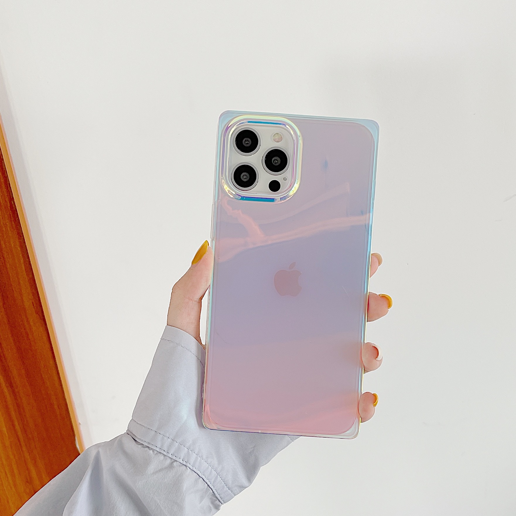 iphone15方形紫光鐳射手機殼適用蘋果14透明IMD軟殼時尚13Pro彩虹