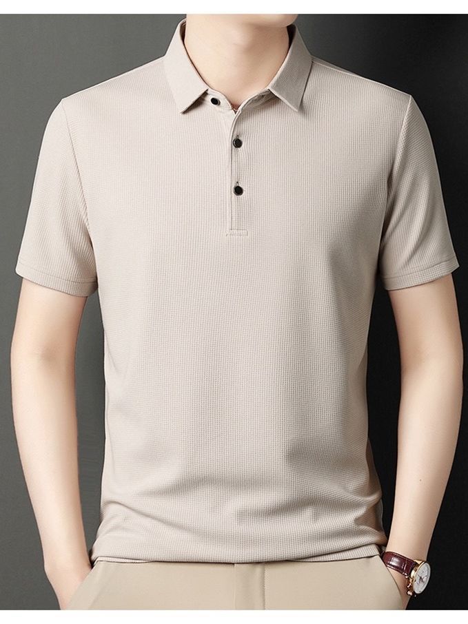 Men's Short-sleeved Lapel T-shirt Summer Waffles Solid Color Polo Shirt All-match Trendy Brand Men's Top Cross-border T-shirt