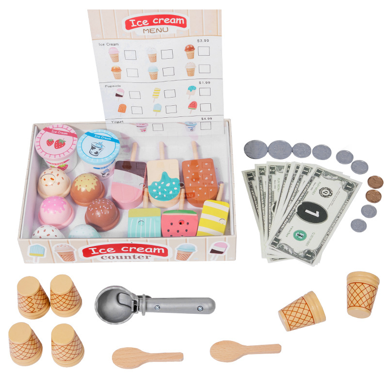 Children's wooden simulation ice cream ice cream shop canteen baby role-playing toys
