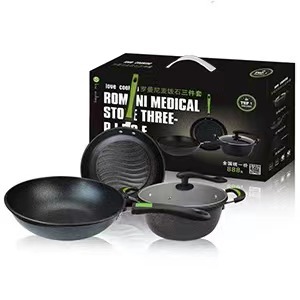Maifan stone pot three-piece wok soup pot frying pan three-piece refined iron non-lampblack non-stick gift pot suit