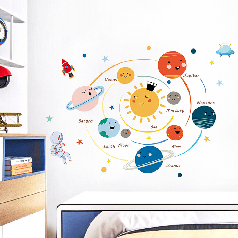 Cartoon Hand-painted Solar System Wall Stickers Kindergarten Children's Room Study Decorative Layout Wall Stickers Removable FX-C48