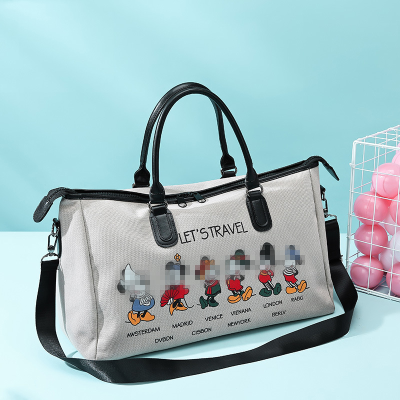 New Cartoon Fitness Travel Bag Portable Large Capacity Luggage Bag European and American Fashion Washed Canvas Shoulder Bag