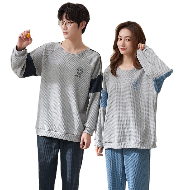Spring and Autumn Couples Pajamas Cotton Pullover Comfortable Breathable Round Neck Sweet Cute Thin Outfit Home Suit