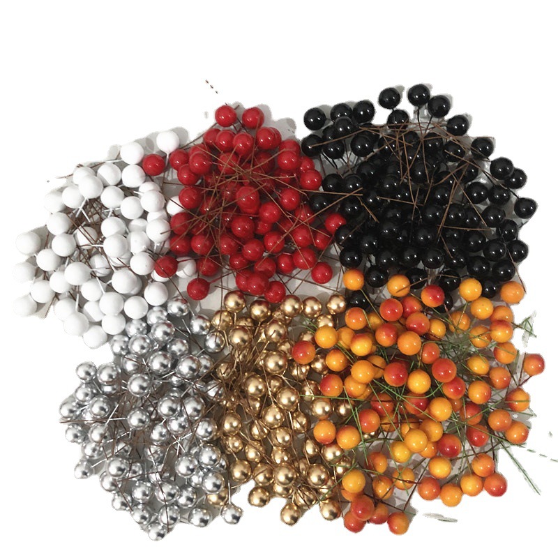 [12 simulation foam berries] Gold and silver Yellow Red Cherry Pearl fruit Christmas accessories (100)