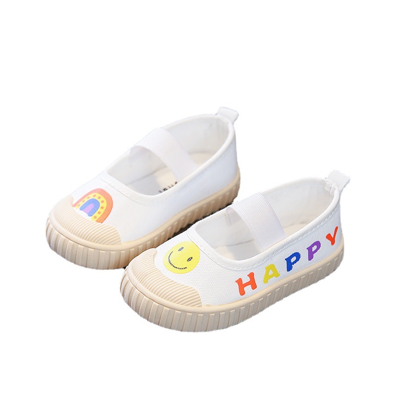 Kindergarten Indoor White Shoes Spring and Autumn Slip-on Soft Bottom Girls and Girls Children's Shoes Baby Canvas Shoes