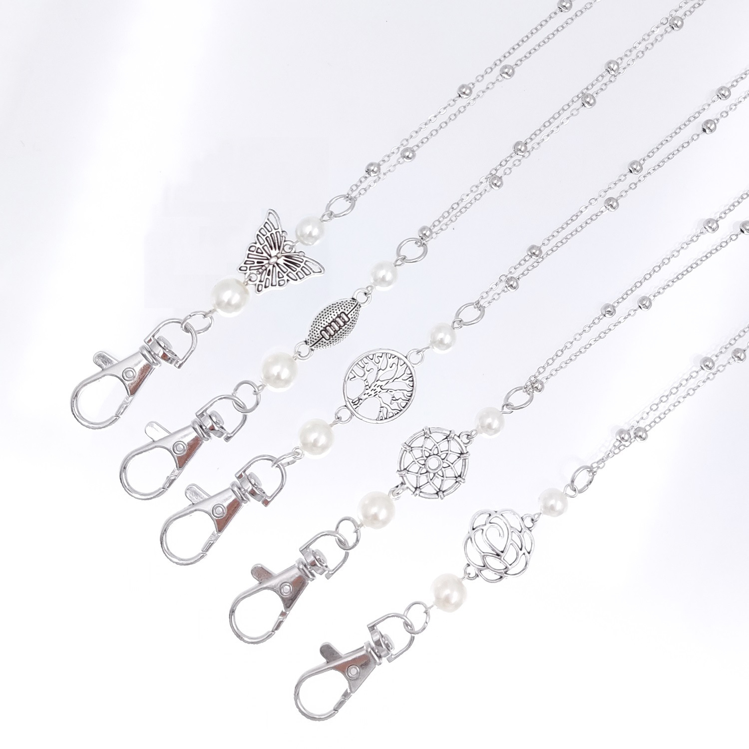 ETSY explosive Pearl alloy pendant bead chain lanyard necklace lanyard badge easy pull-up necklace