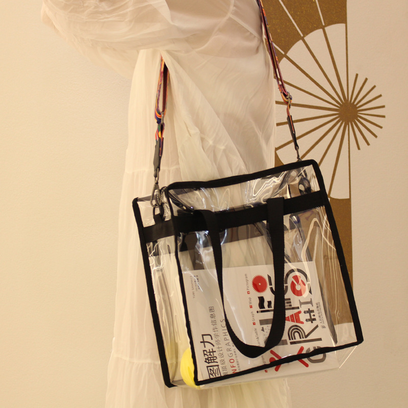 Cross border hot sale large capacity PVC shopping bag fashion transparent messenger bag ladies all match jelly bag in stock wholesale