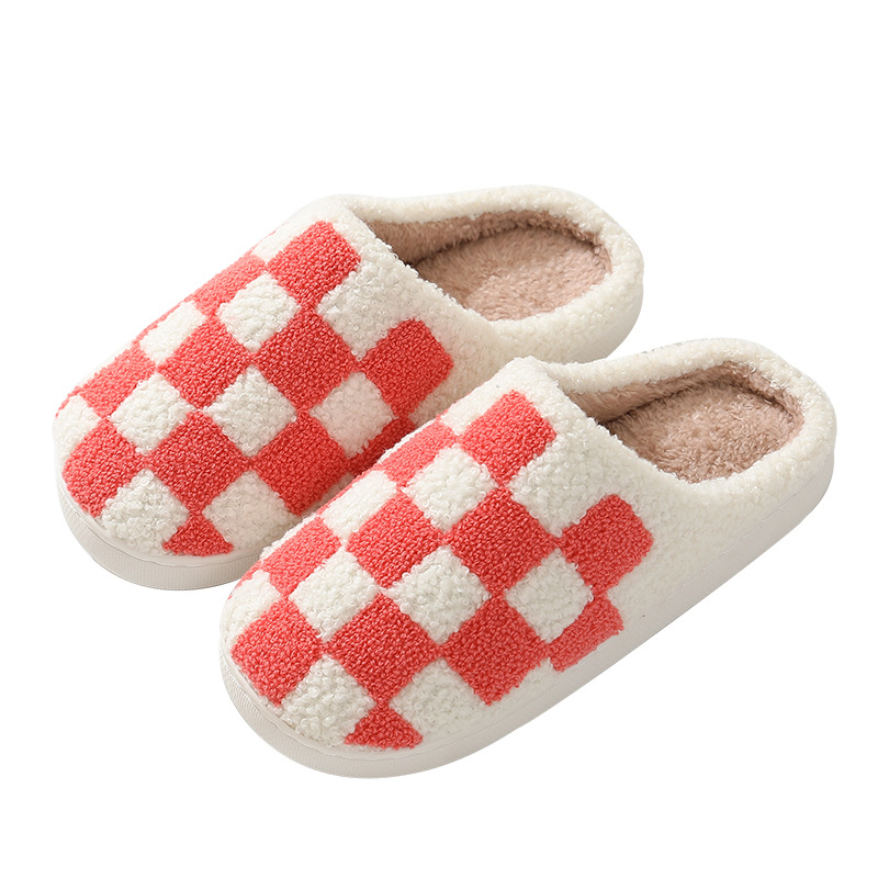 2023 new winter checkerboard cotton slippers for men and women couples indoor home plush warm cotton slippers wholesale