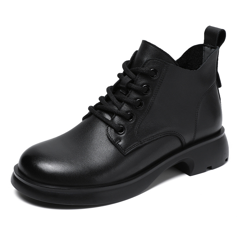 Genuine Leather British Martin Boots Women's V-Mouth Lace-Up Short Boots 2023 Spring and Autumn New Lace-Up Ankle Thin Boots Women's Boots