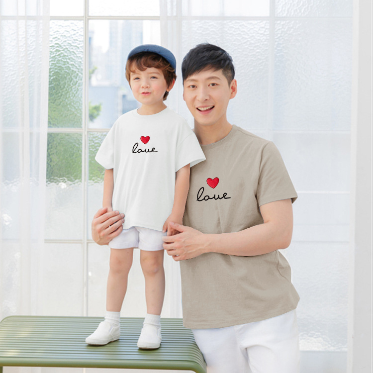 New Korean-style Parent-child Suit Family of Three Four Babies Mother-child Cotton Short-sleeved Cotton T-shirt Love Printed Family Suit
