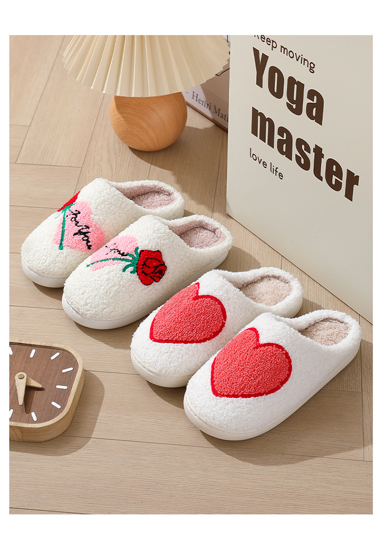Pantofole di cotone con faccina sorridente, caldo inverno, grande amore, all'ingrosso, per donna, per interni, in peluche, calde, per la casa_voghion.com