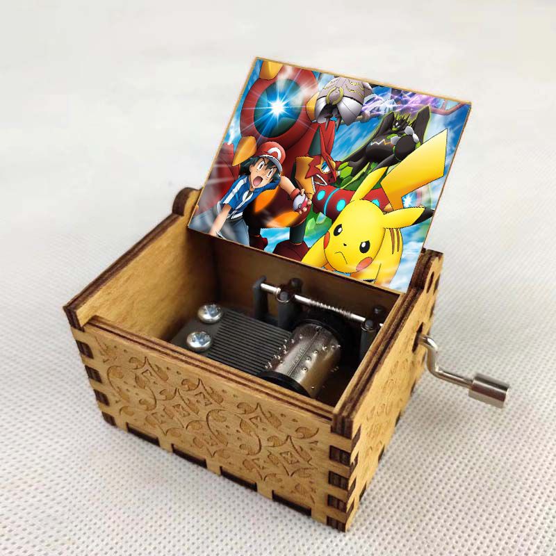 Anime Pikachu Cartoon Peripheral Music Box Classical Hand-cranked Music Box Boutique Ornaments Retro Wooden Music Box