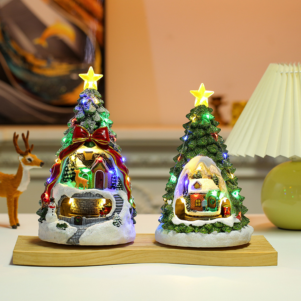 Cross-border Christmas decorations luminous music Christmas tree desktop decoration snow house music box Christmas gift