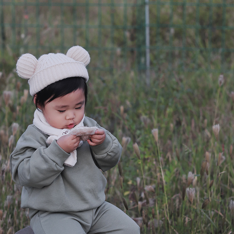 Children's terry cotton dopamine solid color men's and women's pullover round neck sweater coat trousers two-piece set