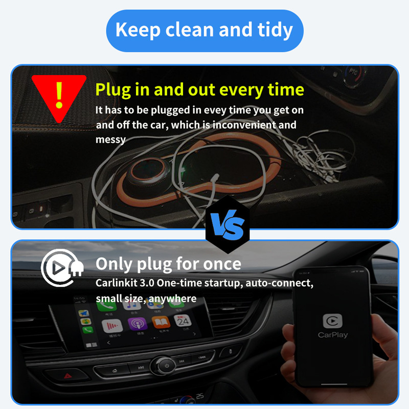 Wireless carplay Box Cross-border Best Selling Light Transmission AI Explosions Original Car Wired to Wireless carplay hicar