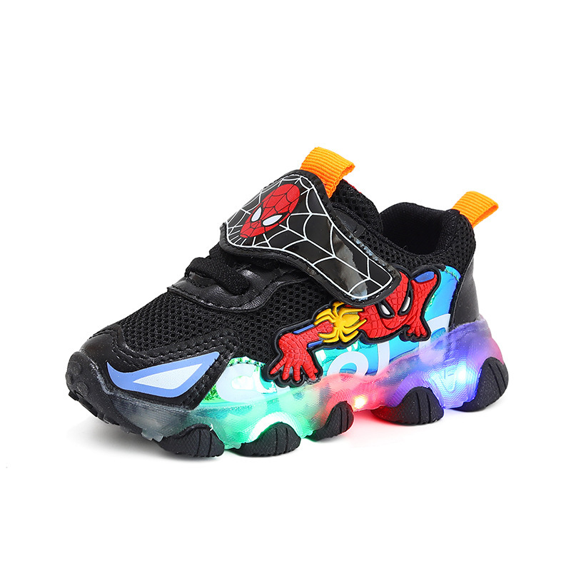 Children's Spring and Autumn Light Spider-man Sneakers Men and Women's Soft Bottom Non-slip Cartoon Fashion Mesh Led Light Shoes Trendy