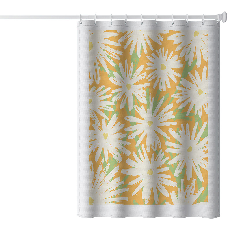 Cross-border Hot-selling Polyester Waterproof Shower Curtain for Hair Nordic Plant Bathroom Curtain Ring Set Shower Curtain Bathroom Partition