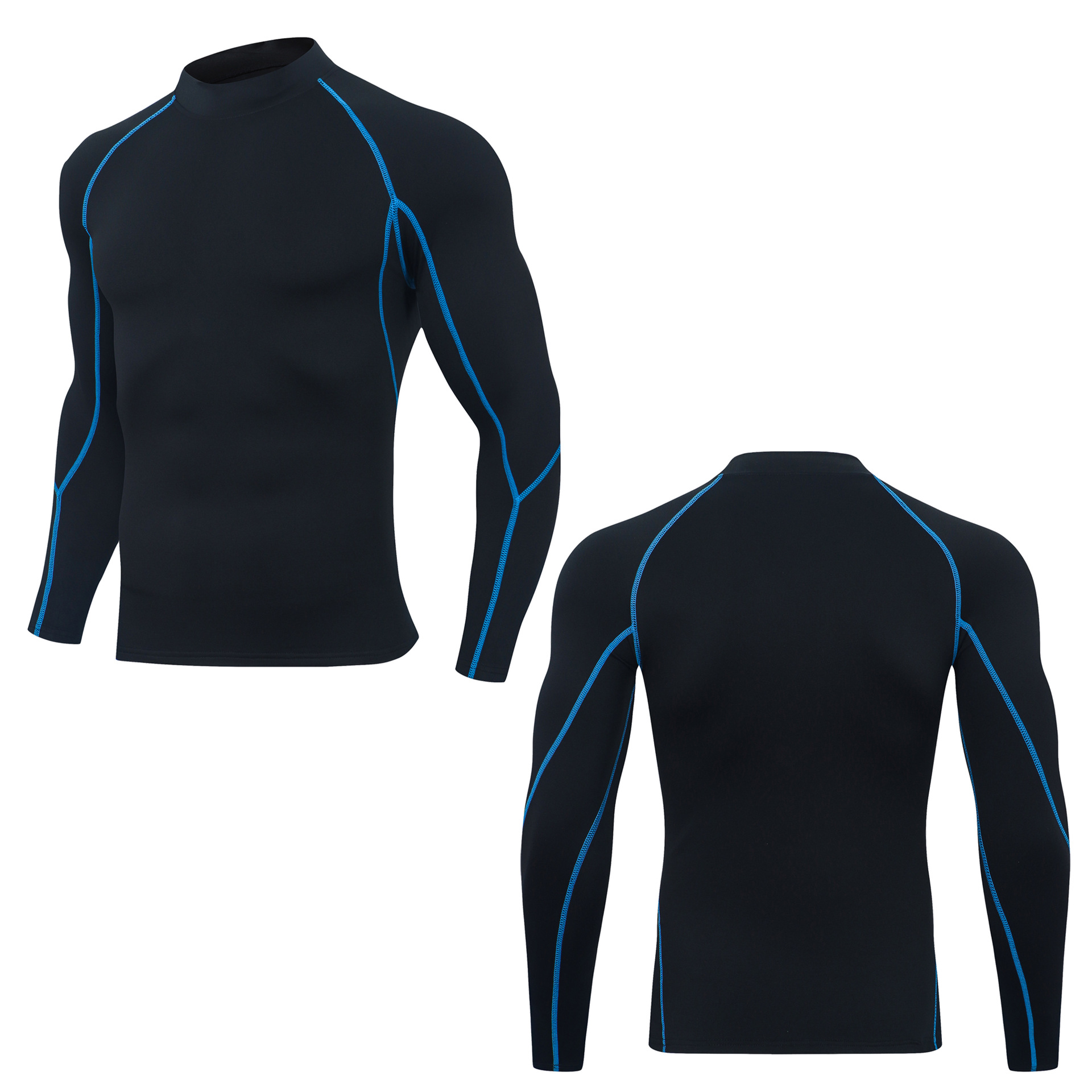 American Size High Neck Fitness Clothes Men's Long Sleeve Elastic Quick-drying T-shirt Running Clothes Basketball Training Outdoor Sports Top