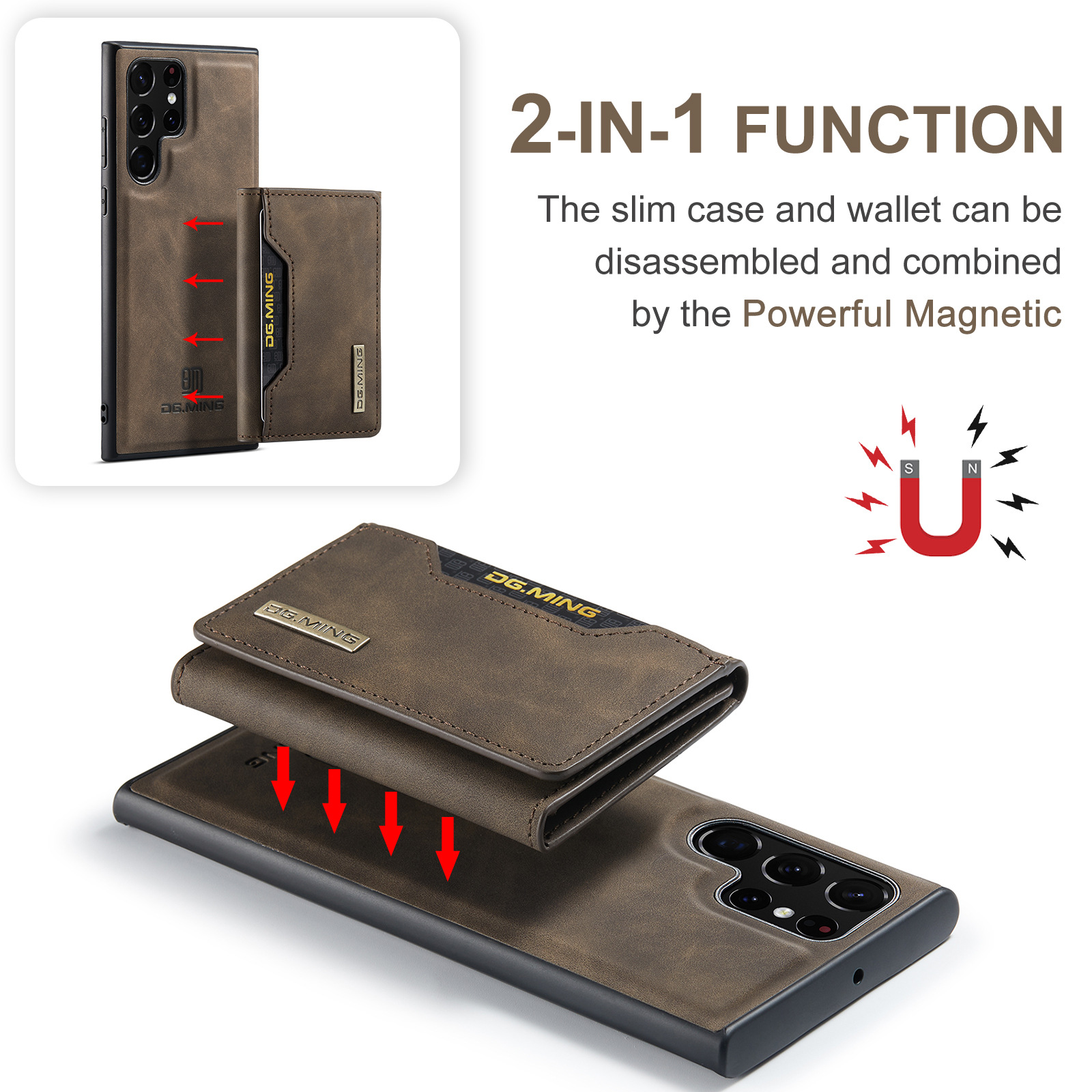 M2 for Samsung S23 Ultra Triple Magnetic Card Case S22 Ultra Retro Wallet Phone Case_voghion.com