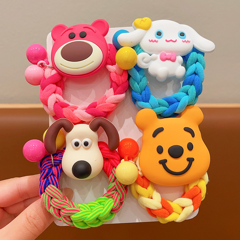 Children's cute cartoon dog headband new little girl woven hair rope headdress girl's large durable rubber band