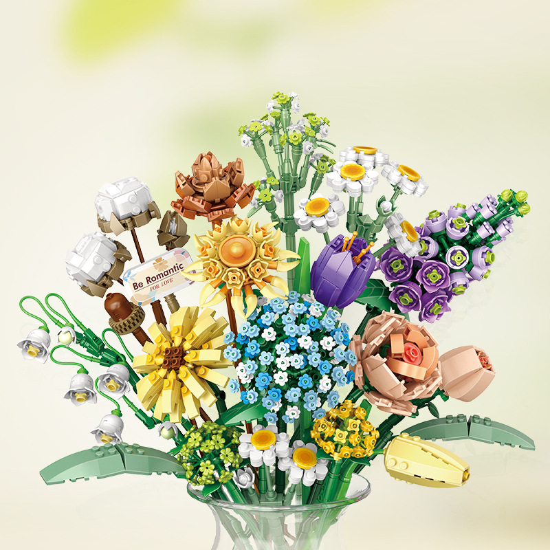 LOZ1670 building block bouquet DIY eternal flower girl birthday gift home furnishings assembling building block toys cross-border