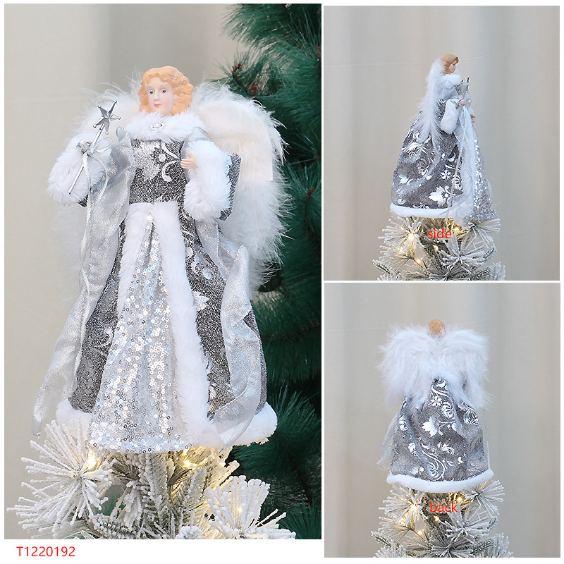 Baiyang crafts small wholesale Christmas new Christmas tree decoration supplies plush wings Angel Tree Top Star_voghion.com