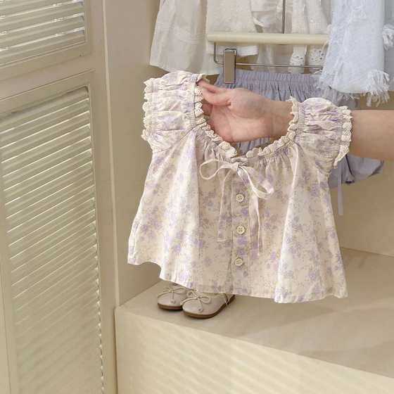 Girls' Summer suit 2024 New Korean-style Floral Short-sleeved Baby Girl's All-match Lantern Dress Two-piece Fashionable Set