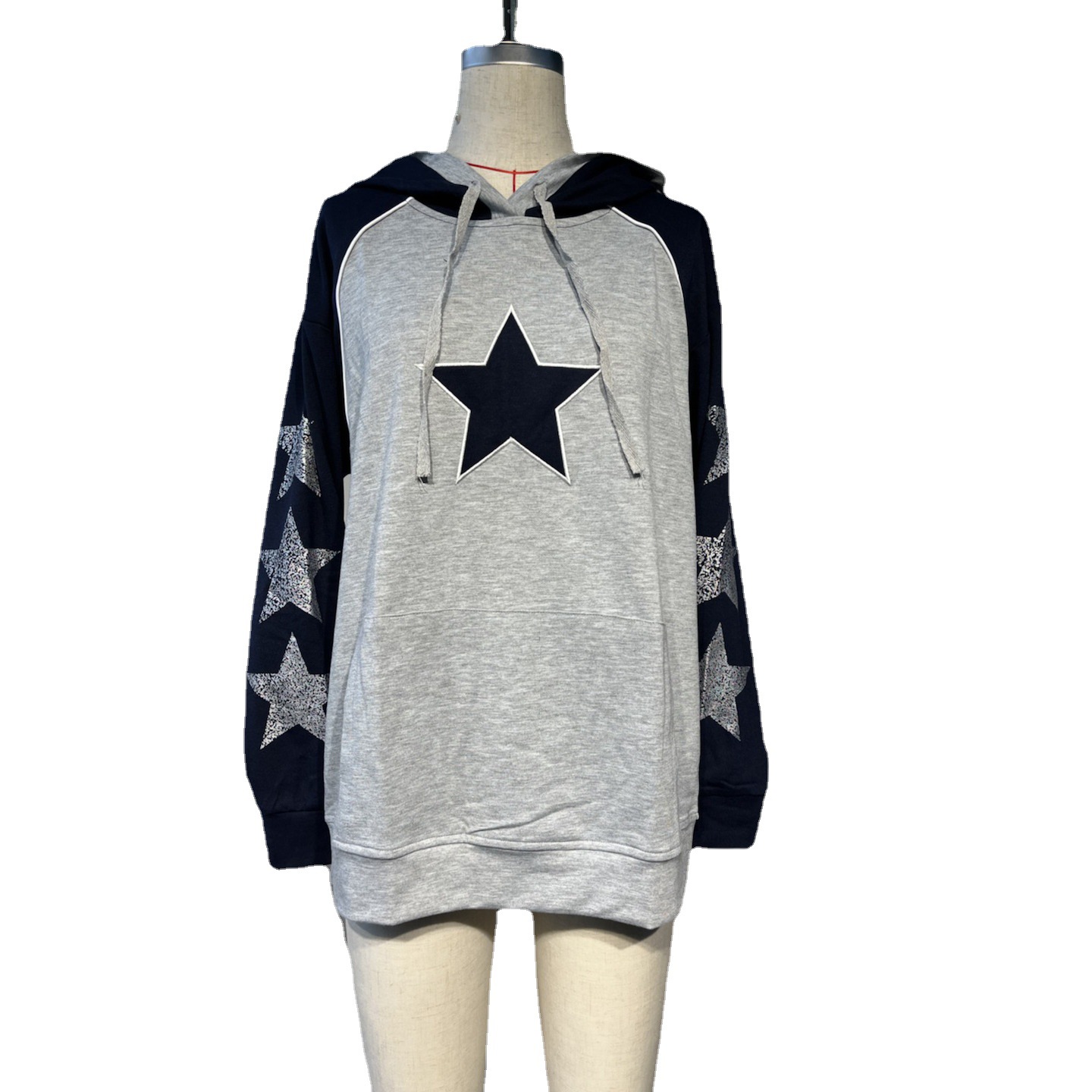European and American new AliExpress Amazon five-pointed star hooded contrast color sweater source factory in stock