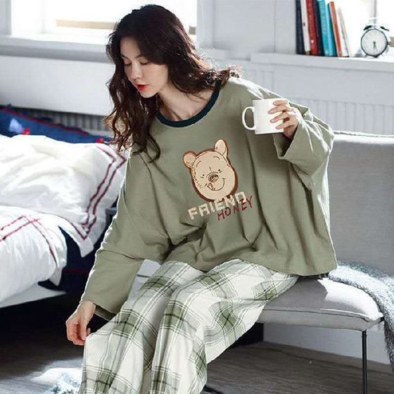 2021 New Arrival Pajamas Women's Spring and Autumn Long Sleeve Autumn Internet Celebrator Outer Wear Autumn and Winter Cartoon Home Clothes suit