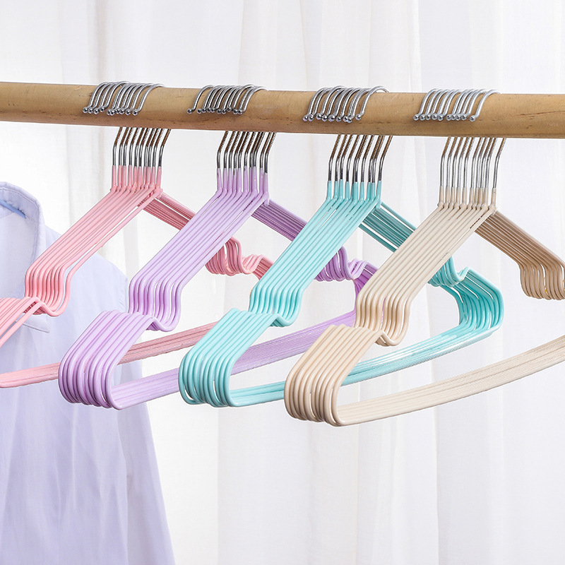 Wholesale Clothes Hanger Bold Household Seamless Simple Clothes Hanger Metal Adult Children Anti-Slip Belt Groove Dip Plastic Hanger