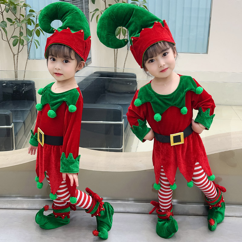 Christmas clothing children's clothing girls' dress red green elf Christmas theme baby photo clothing