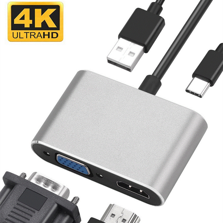 type-c to hdmi + vga monitor cable book converter notebook cross-border four-in-one docking station