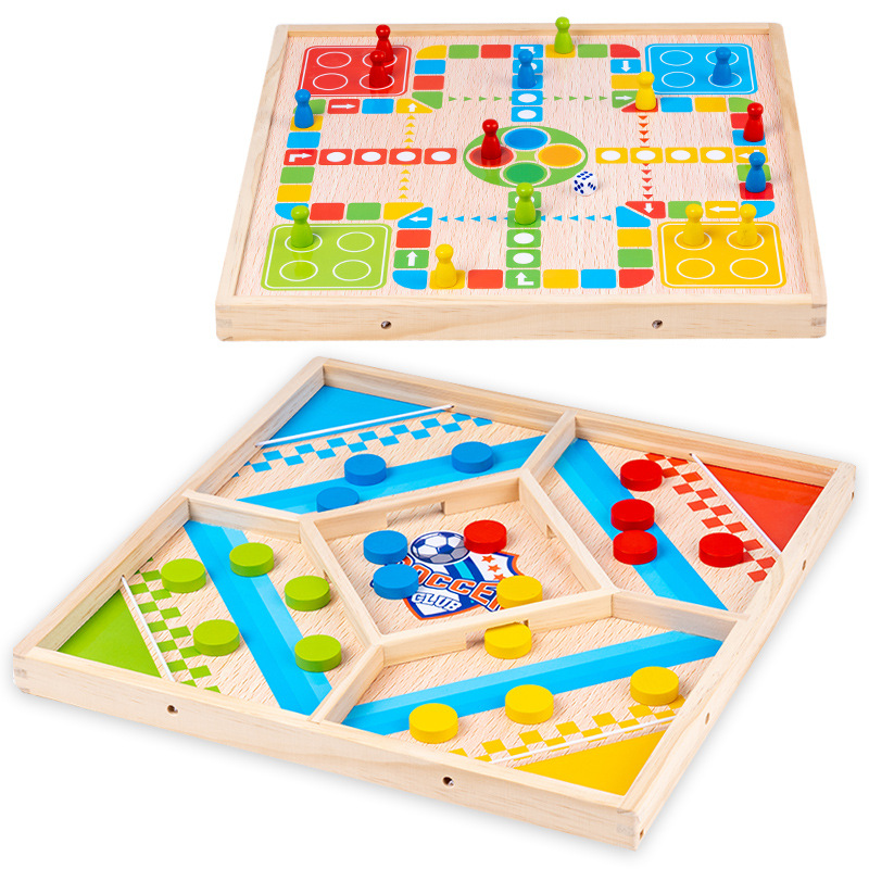 Wooden Two-Player Battle Pumple Chess Parent-Child Interactive Children's Table Game 2-in -1 Multifunctional Flying Chess Toy